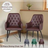 FURNITURE ONE Upholstered Dining Chairs Set of 2, PVC Leather in Brown | Size: 2 Seater
