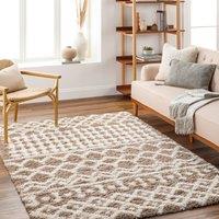 Livabliss Urban Shag-Geometric Beige Blue Pink Grey Soft Plush Pile Living Bedroom Rug in Taupe | Size: 200 cm x 290 cm