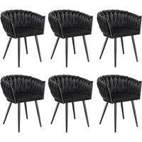 tectake Dining Chair Astano - Padded, Velvet, Knot Design, Continuous Backrest in Black | Size: 6 Pack