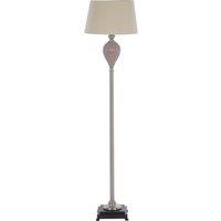 Orsina Floor Lamp With Fluted Ceramic Body, Taupe Diffusing Shade & Reflective Iron Detailing, Lighting in Pink