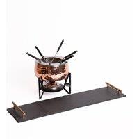Artesa 7pc Fondue Set, including Copper Fondue Pot with 5x Forks & Slate Serving Platter with Copper Handles in Gold