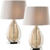 Loops 2 PACK Table Lamp & Shade Gold Tinted Glass & Mink Fabric Pretty Bedside Light in Clear