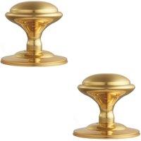 Loops 2x Round Victorian Centre Door Knob Polished Brass 85mm Rose Outdoor Handle in Metallics