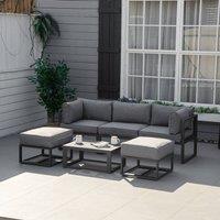 OUTSUNNY 6 PC Garden Daybed, Sectional Sofa Set with Coffee Table, Footstool in Grey