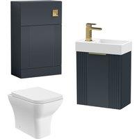 Balterley Cloakroom Suite Wall Hung Vanity Toilet Tap Set - Anthracite Brass in Grey