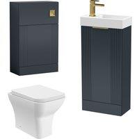Balterley Cloakroom Suite Vanity Unit Tap Toilet Set - Dark Grey/Brass in Grey