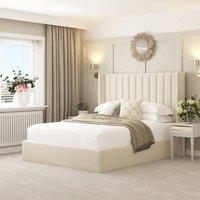 Bed Choices Madison Upholstered Bed Frame with 54 Headboard, Chelsea Mattress & Ottoman Storage in Cream | Size: Double