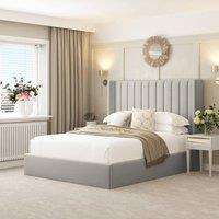 Bed Choices Madison Upholstered Bed Frame with 54 Headboard, Chelsea Mattress & Ottoman Storage in Silver | Size: Single
