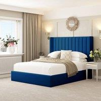 Bed Choices Madison Upholstered Bed Frame with 54 Headboard, Chelsea Mattress & Ottoman Storage in Blue | Size: Single