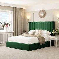 Bed Choices Madison Upholstered Bed Frame with 54 Headboard, Chelsea Mattress & Ottoman Storage in Green | Size: Small Double