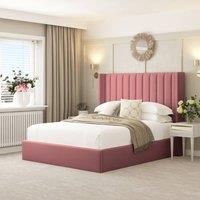 Bed Choices Madison Upholstered Bed Frame with 54 Headboard, Chelsea Mattress & Ottoman Storage in Pink | Size: King