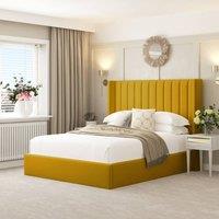 Bed Choices Madison Upholstered Bed Frame with 54 Headboard, Chelsea Mattress & Ottoman Storage in Mustard | Size: Super King