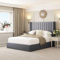 Bed Choices Madison Upholstered Bed Frame with 54 Headboard, Chelsea Mattress & Ottoman Storage in Dark Grey | Size: Super King