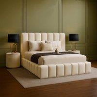Desire Deco Plush Velvet Upholstered Daisy Ottoman Storage Bed Frame with Lift-Up in Cream | Size: Single