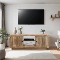 IH Design Paloma Carved Mango Wood 2 Doors Tv Cabinet Upto 55 Inch in Brown