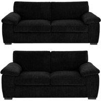 Bliss Furniture Jumbo Cord 3+2 Seater Sofa Set with Soft Cushions in Black | Size: 5 Pack