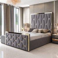 PARADISE BEDS LTD Upholstered Modern Platform Bed Frame With Mirror Designed Headboard in Grey | Size: Double