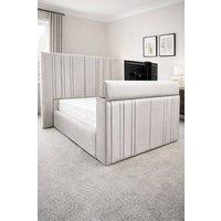 PARADISE BEDS LTD Smart Screen Velvet Upholstered Smart TV Bed Frame - Plush Velvet in Silver | Size: Super King
