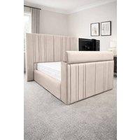 PARADISE BEDS LTD Smart Screen Velvet Upholstered Smart TV Bed Frame - Plush Velvet in Cream | Size: Double