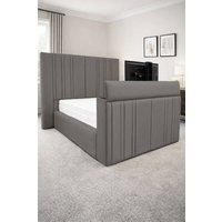 PARADISE BEDS LTD Smart Screen Velvet Upholstered Smart TV Bed Frame - Plush Velvet in Dark Grey | Size: Small Double