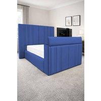 PARADISE BEDS LTD Smart Screen Velvet Upholstered Smart TV Bed Frame - Plush Velvet in Dark Blue | Size: Small Double