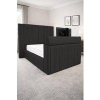 PARADISE BEDS LTD Smart Screen Velvet Upholstered Smart TV Bed Frame - Plush Velvet in Black | Size: Small Double