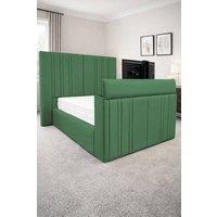 PARADISE BEDS LTD Smart Screen Velvet Upholstered Smart TV Bed Frame - Plush Velvet in Dark Green | Size: Single