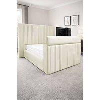 PARADISE BEDS LTD Smart Screen Velvet Upholstered Smart TV Bed Frame - Plush Velvet in Beige | Size: Single