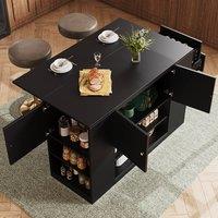 BTM Modern Kitchen Island Sideboard with Drawers & Shelves, Black