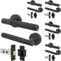 AFIT Black Door Handle Latch Set Matt Black Door Handle, Latch 5 Pack | Size: 150mm x 150mm