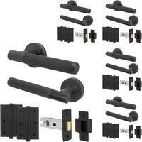 AFIT Black Door Handle Latch Set Matt Black Door Handle, Latch Hinges5 Pack | Size: 150mm x 150mm
