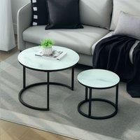 HOMCOM Glass Coffee Table Set of 2, Round Nest of Tables, White