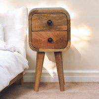 Direct Wicker Solid Wood Extra Mini Curved Oak-ish Bedside, 2 Drawers in Brown | Size: 1 Pack