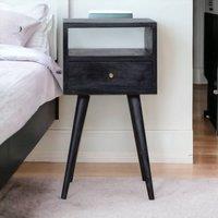 Direct Wicker Solid Wood Mini Ash Black Bedside, 1 Drawer, 1 Open Slot | Size: 1 Pack