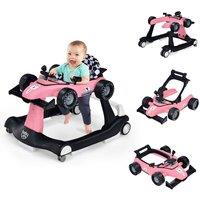 Costway 4-in-1 Baby Walker Foldable Activity Push Walker with Adjustable Height & Speed in Pink