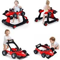 Costway 4-in-1 Baby Walker Foldable Activity Push Walker w/ Adjustable Height & Speed in Red