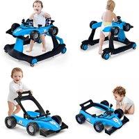 Costway 4-in-1 Baby Walker Foldable Activity Push Walker with Adjustable Height & Speed in Blue