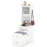 Costway Vanity Desk w/ Flip-up Mirror & Movable Storage Stool Makeup Table in White