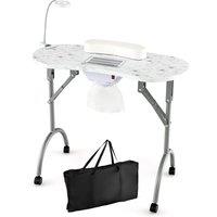 Costway Folding Manicure Nail Table with Electric Dust Collector & Wheels in White