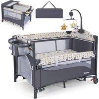 Gymax 6-in-1 Baby Travel Cot Folding Playpen With Changing Table Carry Bag in Grey