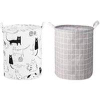 Havendro Cat+Grey Checkered Laundry Basket Folding Washing Dirty Clothes