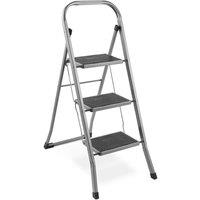 Havendro 3 Step Steel Ladder with Anti Slip Feet & Foldable Design in Grey