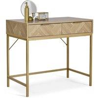 Havendro Dressing Table for Bedroom, 2 Drawer Herringbone Vanity Desk in Brown