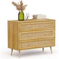 Havendro Chest of Drawers Natural Rattan with 3 Drawers Organiser