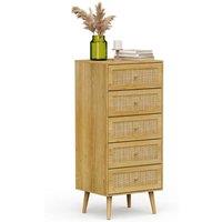 Havendro Tall Chest of Drawers Natural Rattan Slim Organiser in Brown