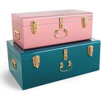 Havendro Teal & Pink Metal Storage Trunks Set of 2 Bedroom Chest