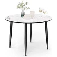 Havendro 4 Seater Dining Table Marble Top Effect Round Kitchen Table in White