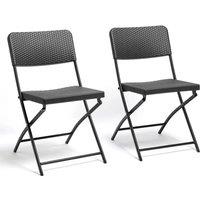 Havendro Folding Garden Chairs Rattan Effect Portable Set of 2 in Grey