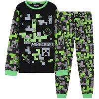 Minecraft Boy's Long Pyjama Set Cotton 2 Piece Top & Bottoms PJ Sleepwear Nightwear in Black | Size: 9-10 Years