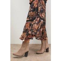 Oasis Women's Louisa Faux Suede Round Toe Stacked High Heel Ankle Boots in Beige | Size: 5